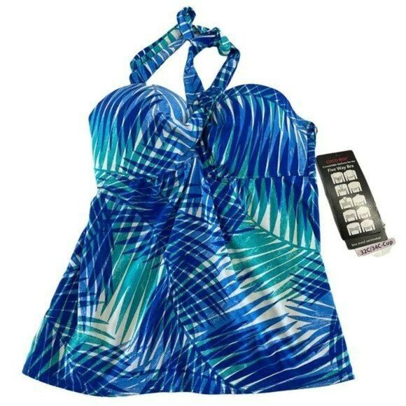 Coco Reef Womens Ocean Blue Five Way Convertible Blue Tankini Top 32C‎ 34C New - Picture 2 of 13